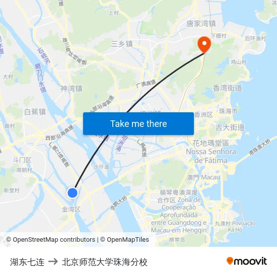 湖东七连 to 北京师范大学珠海分校 map