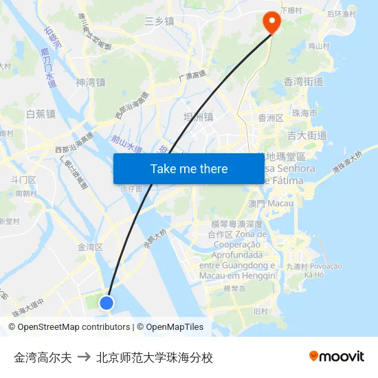 金湾高尔夫 to 北京师范大学珠海分校 map