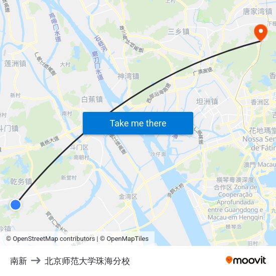 南新 to 北京师范大学珠海分校 map