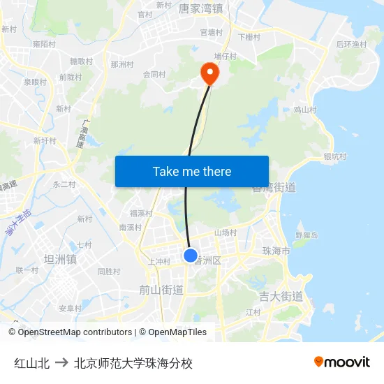 红山北 to 北京师范大学珠海分校 map