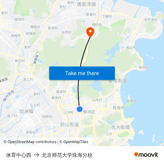 体育中心西 to 北京师范大学珠海分校 map