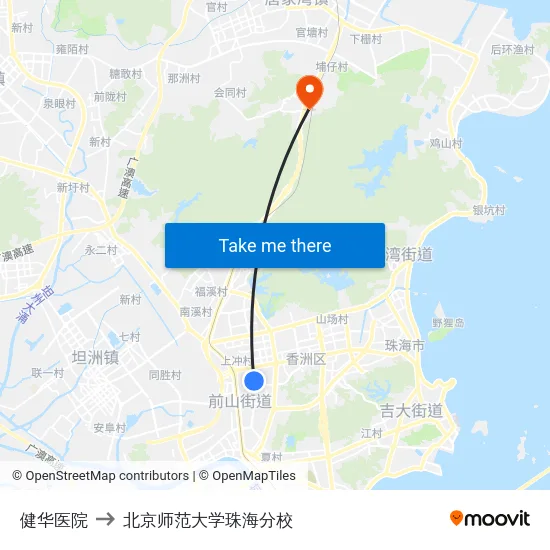 健华医院 to 北京师范大学珠海分校 map