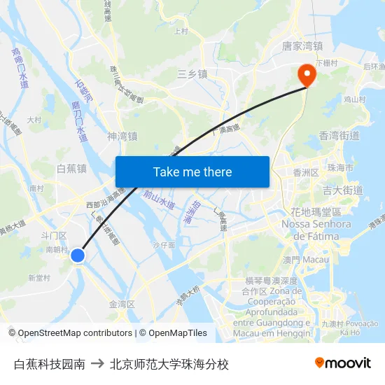 白蕉科技园南 to 北京师范大学珠海分校 map