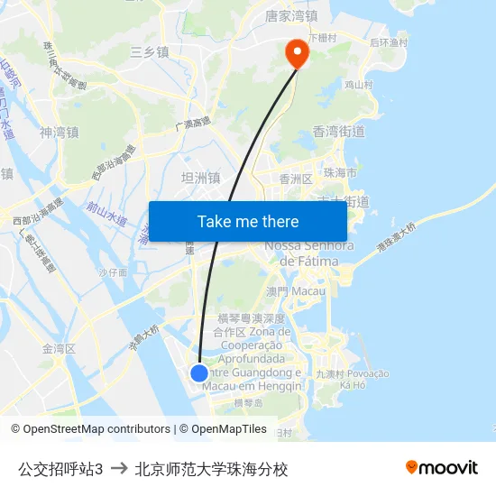 公交招呼站3 to 北京师范大学珠海分校 map