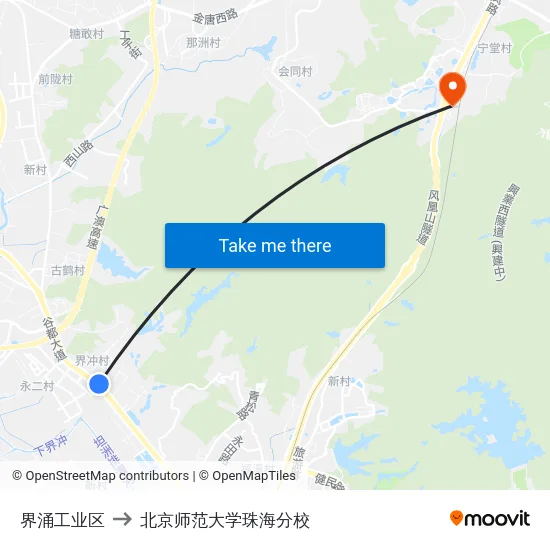 界涌工业区 to 北京师范大学珠海分校 map