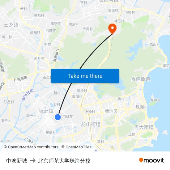 中澳新城 to 北京师范大学珠海分校 map