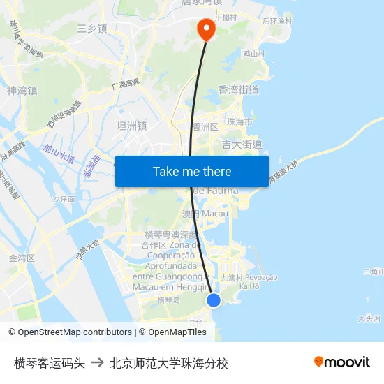 横琴客运码头 to 北京师范大学珠海分校 map