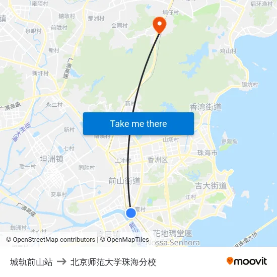 城轨前山站 to 北京师范大学珠海分校 map