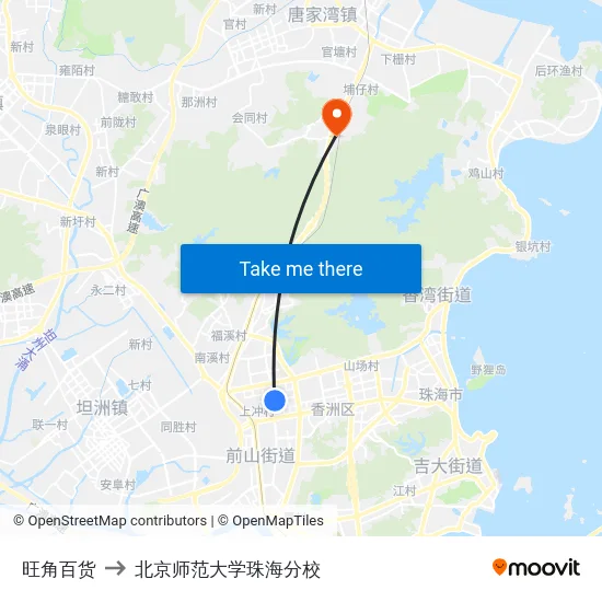 旺角百货 to 北京师范大学珠海分校 map
