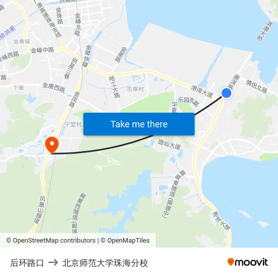 后环路口 to 北京师范大学珠海分校 map