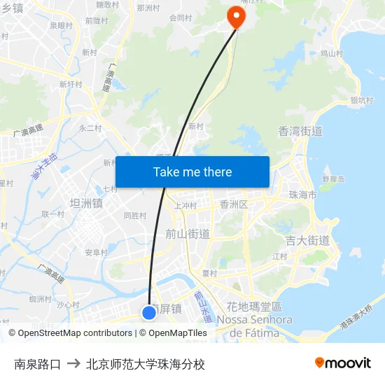南泉路口 to 北京师范大学珠海分校 map