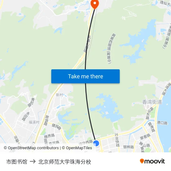 市图书馆 to 北京师范大学珠海分校 map