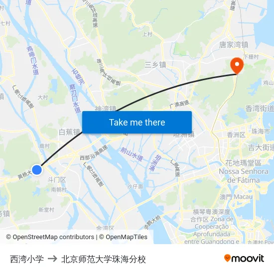 西湾小学 to 北京师范大学珠海分校 map