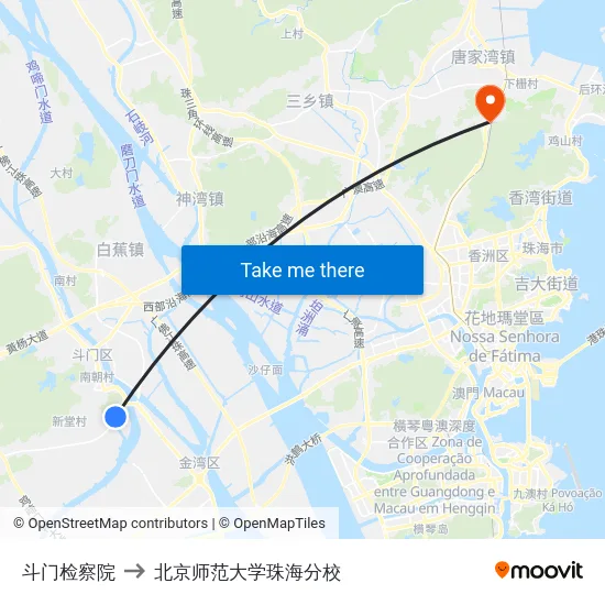 斗门检察院 to 北京师范大学珠海分校 map