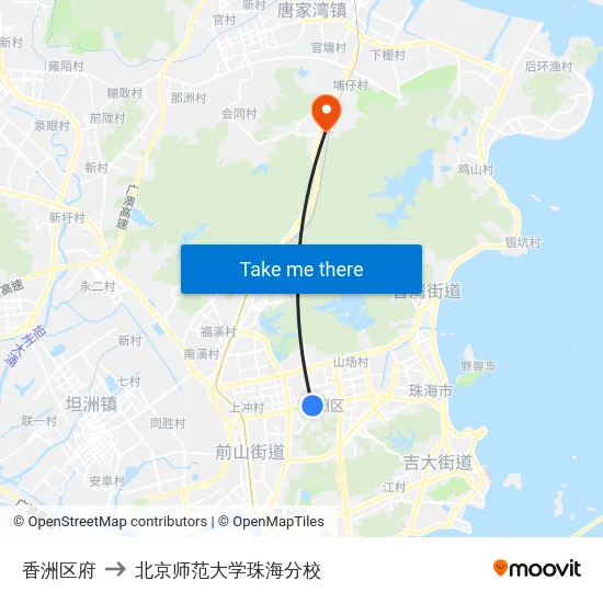 香洲区府 to 北京师范大学珠海分校 map