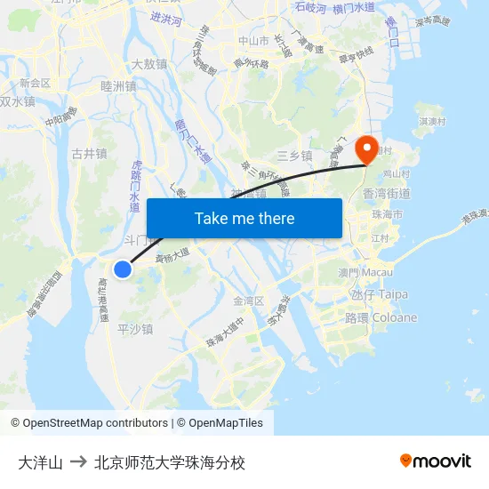 大洋山 to 北京师范大学珠海分校 map