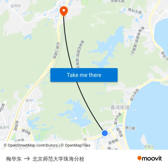 梅华东 to 北京师范大学珠海分校 map