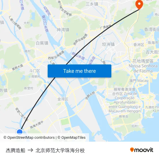 杰腾造船 to 北京师范大学珠海分校 map