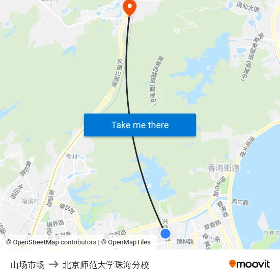 山场市场 to 北京师范大学珠海分校 map