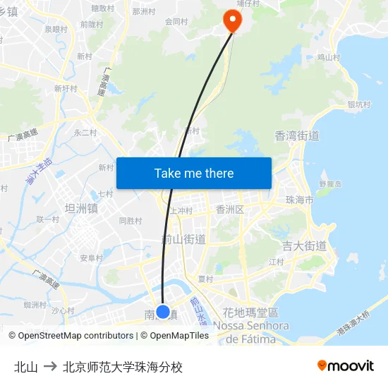 北山 to 北京师范大学珠海分校 map