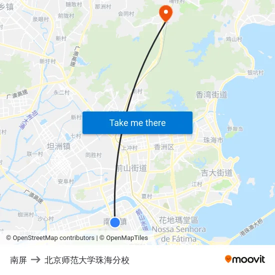 南屏 to 北京师范大学珠海分校 map