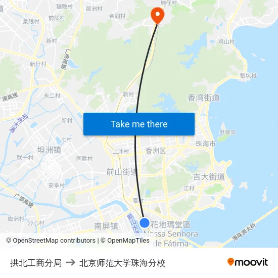 拱北工商分局 to 北京师范大学珠海分校 map