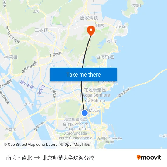 南湾南路北 to 北京师范大学珠海分校 map