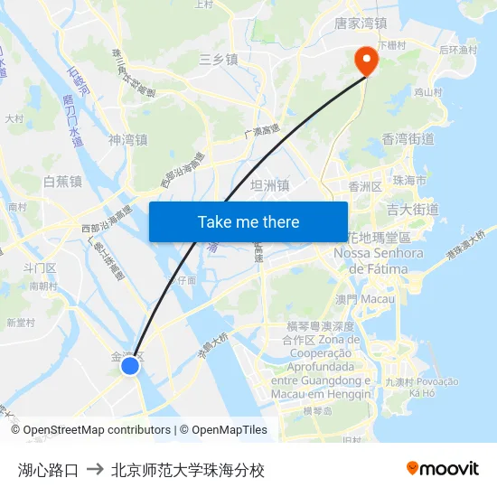 湖心路口 to 北京师范大学珠海分校 map