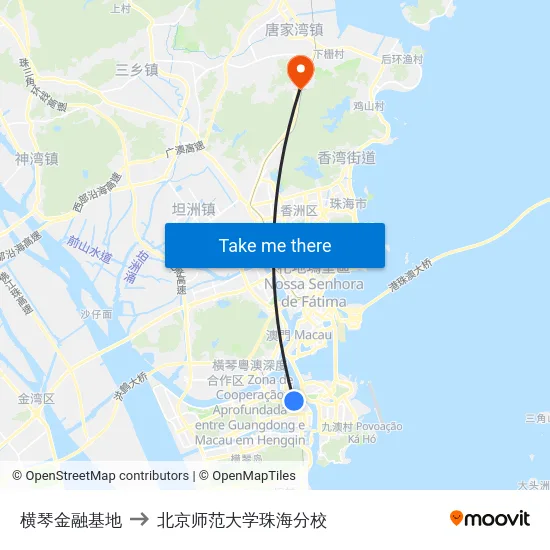 横琴金融基地 to 北京师范大学珠海分校 map