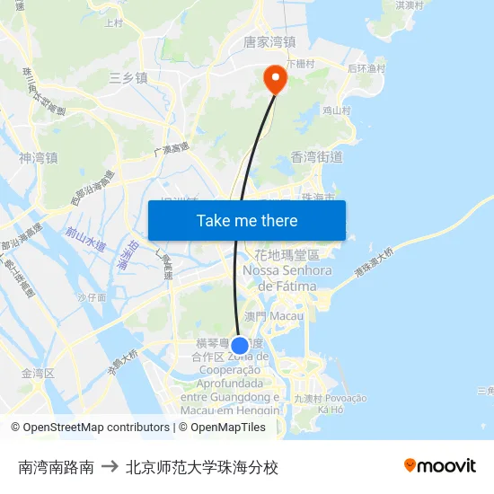 南湾南路南 to 北京师范大学珠海分校 map