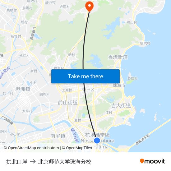 拱北口岸 to 北京师范大学珠海分校 map
