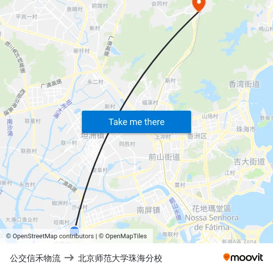公交信禾物流 to 北京师范大学珠海分校 map