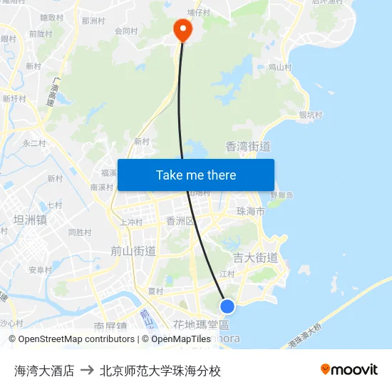 海湾大酒店 to 北京师范大学珠海分校 map