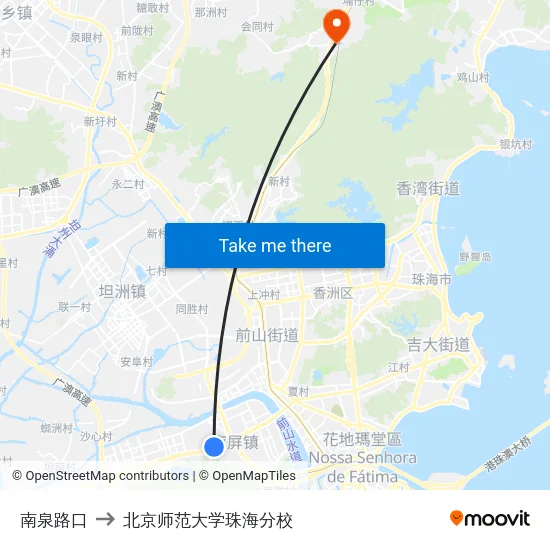 南泉路口 to 北京师范大学珠海分校 map