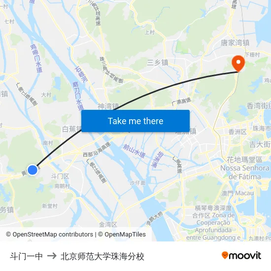 斗门一中 to 北京师范大学珠海分校 map