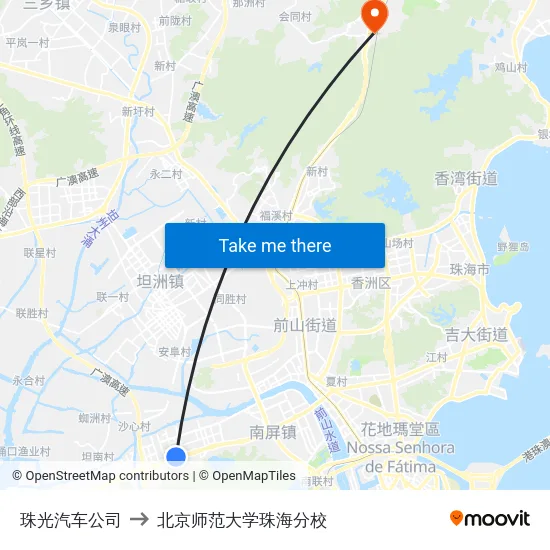 珠光汽车公司 to 北京师范大学珠海分校 map