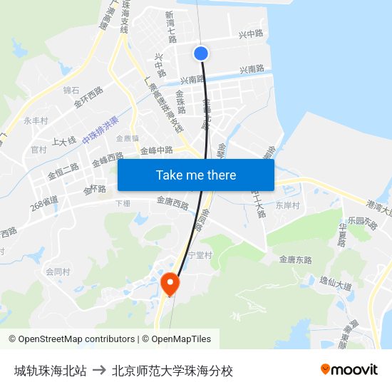 城轨珠海北站 to 北京师范大学珠海分校 map