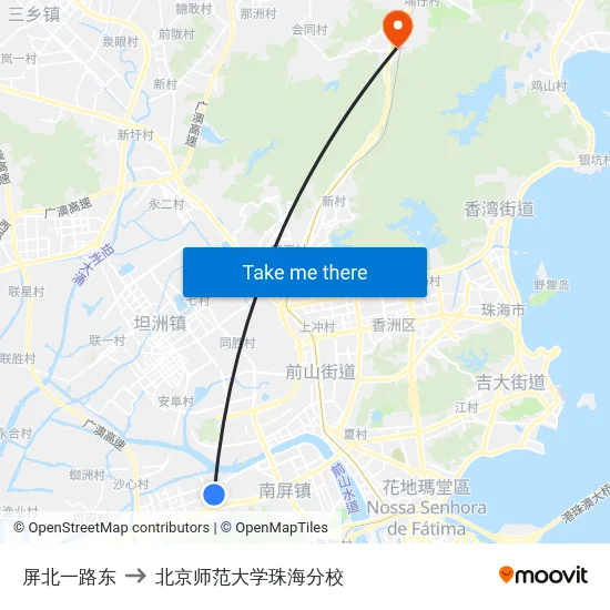 屏北一路东 to 北京师范大学珠海分校 map