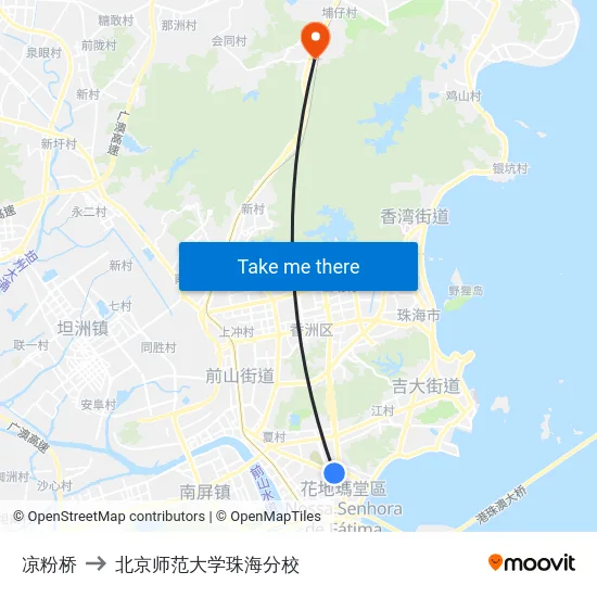 凉粉桥 to 北京师范大学珠海分校 map