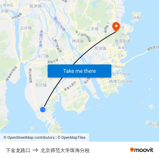 下金龙路口 to 北京师范大学珠海分校 map