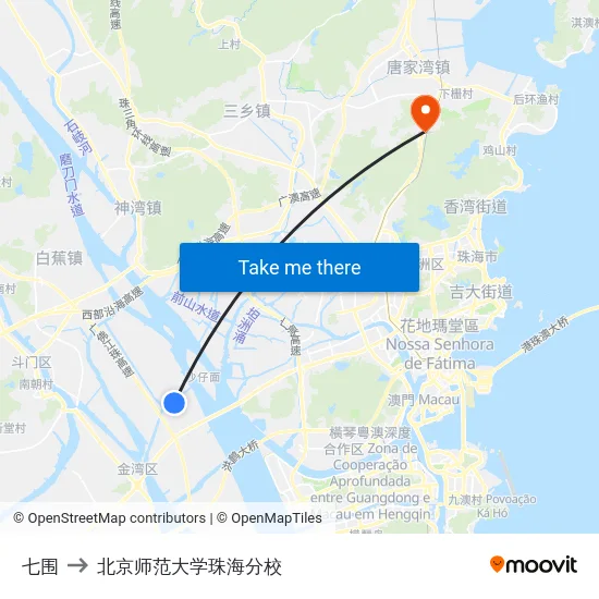 七围 to 北京师范大学珠海分校 map