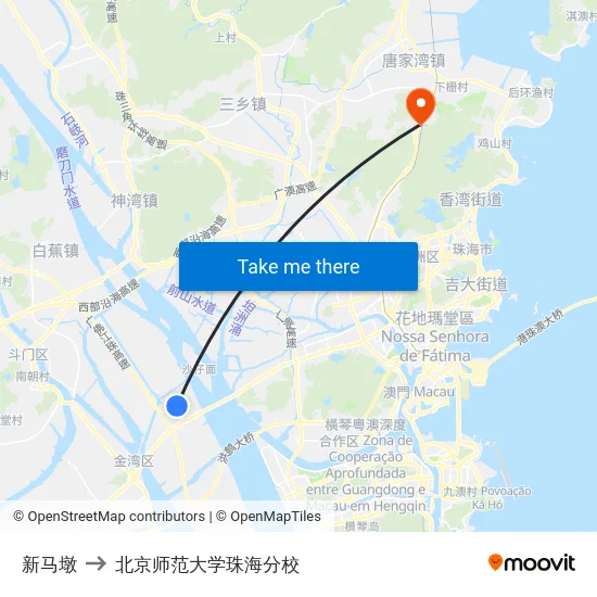 新马墩 to 北京师范大学珠海分校 map