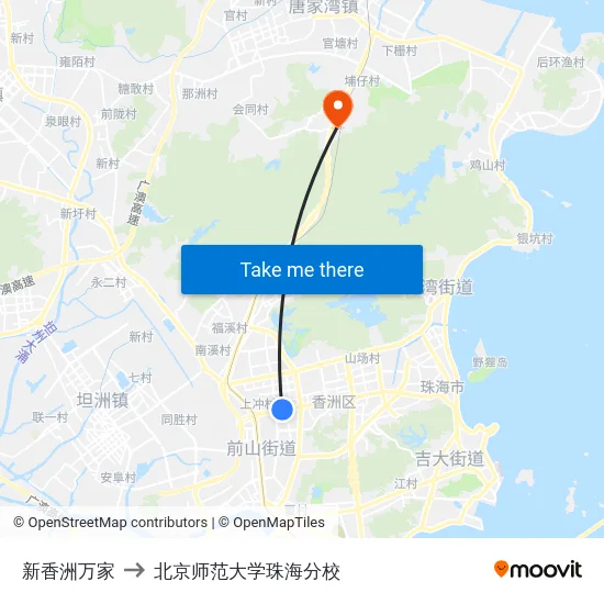 新香洲万家 to 北京师范大学珠海分校 map