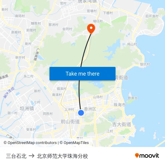 三台石北 to 北京师范大学珠海分校 map