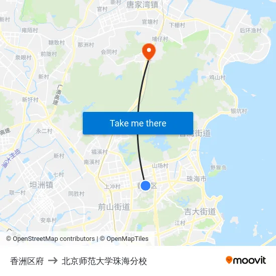香洲区府 to 北京师范大学珠海分校 map