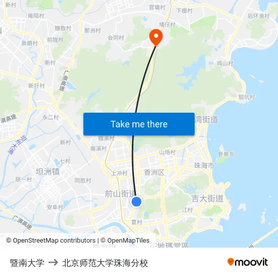 暨南大学 to 北京师范大学珠海分校 map