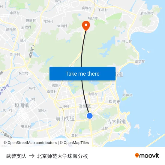 武警支队 to 北京师范大学珠海分校 map