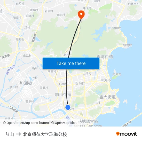 前山 to 北京师范大学珠海分校 map