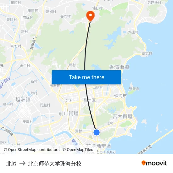 北岭 to 北京师范大学珠海分校 map