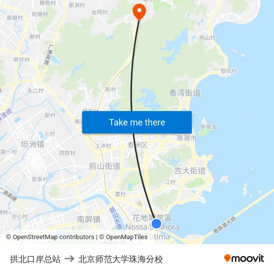 拱北口岸总站 to 北京师范大学珠海分校 map